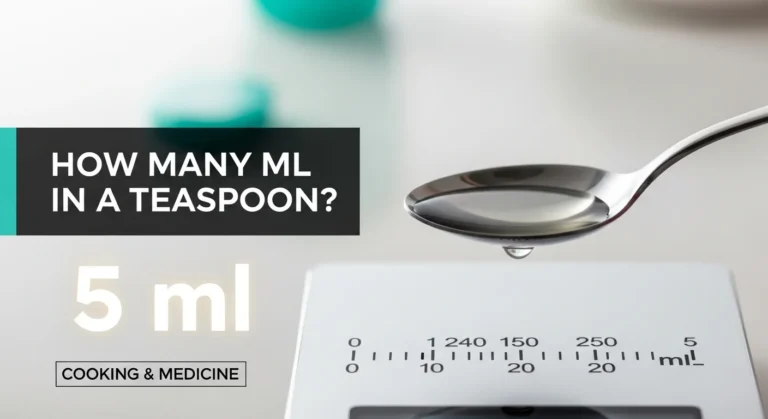 how many ml in a teaspoon with 5 ml measurement shown for cooking and medicine
