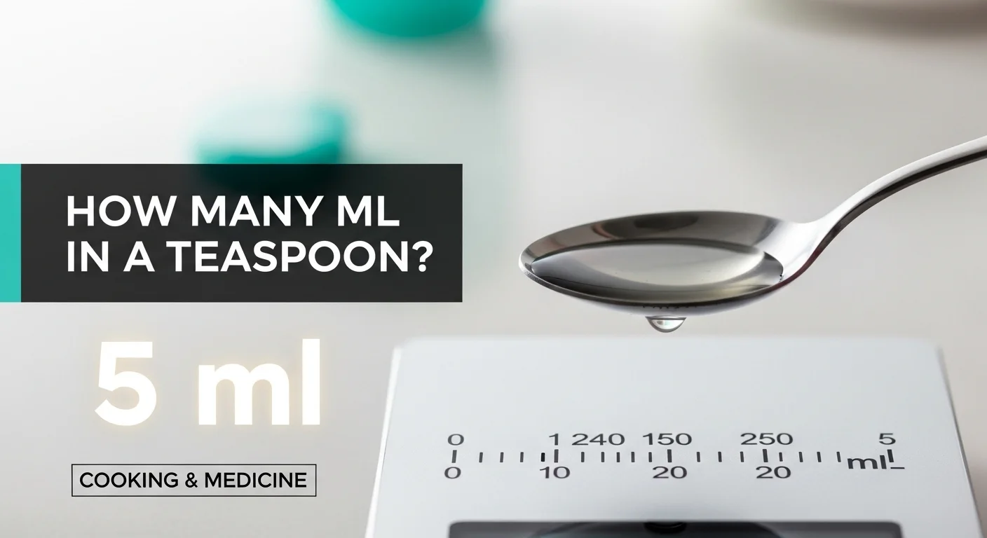 how many ml in a teaspoon with 5 ml measurement shown for cooking and medicine